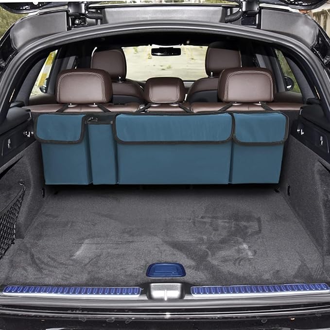 Car Trunk Organizer, Backseat Hanging Large Storage with Adjustable Straps,Waterproof PVC Collapsible Cargo Bag, Car Interior Accessories for Auto SUV MPV (Blue)