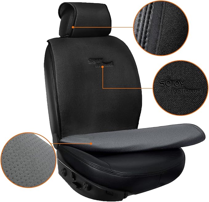 Sojoy IsoTowel Car Seat Cover for Front Seat,Microfiber Breathable Cloth Seat Protector,with Quick-Dry Non-Slip Back for All Workouts,All-Weather (Carbon Black, 1 Pcs)
