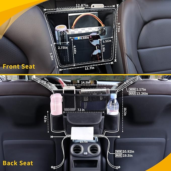 Black Car Handbag Holder Between Seats Suede Car Storage Bag Large Capacity 7 Compartment Purse Phone Ipad Automotive Consoles Organizer Safe Barrier of Pet Kids…