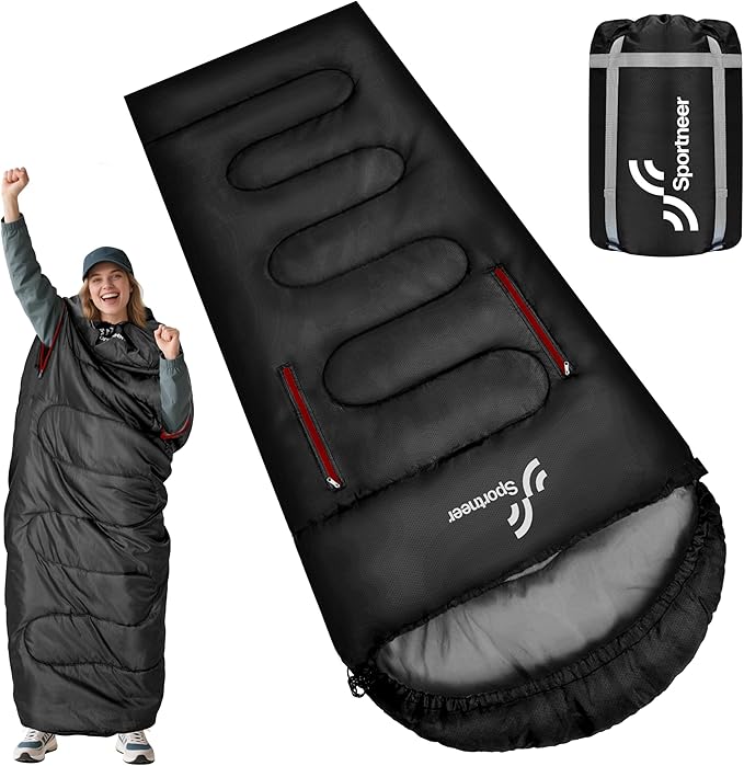 Sportneer Wearable Sleeping Bag for Adults & Kids – Walkable with Arm Zippers, Warm Weather & Cold Waterproof, Compact for Camping, Stadiums, Travel, Backpacking & Car Use