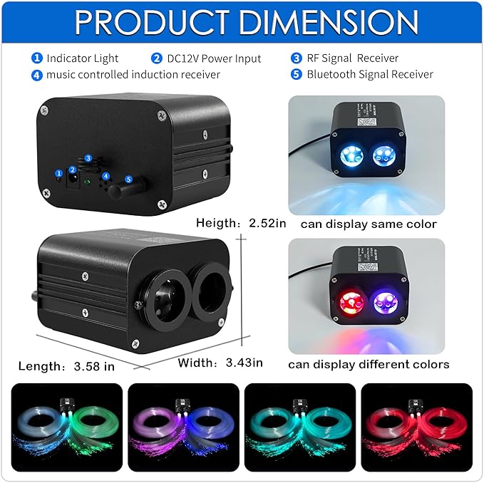ATOKEE Dual Color Twinkle 1000pcs Starlight Headliner Kit, 20W 0.03in/0.75mm 13.1ft/4m Fiber Optic Star Lights for Car Home Roof Decor with APP/Remote Control