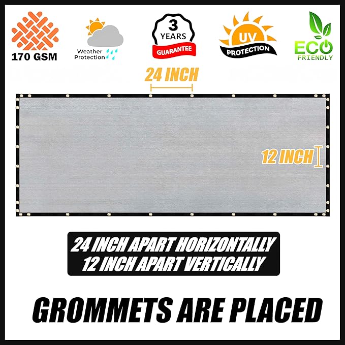 Royal Shade Custom Size 6' x 58' Grey Fence Privacy Screen Windscreen Cover Netting Mesh Fabric Cloth - Cable Zip Ties Included (We Make Custom Size)