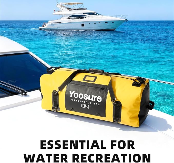 Airtight Zipper Waterproof Duffel Bag 110L- 700D PVC Dry Bag Extra Large Dry Bags with Straps&Handles for Camping Boating Kayaking Rafting Canoeing Gym Beach Car Roof Storage (Yellow)