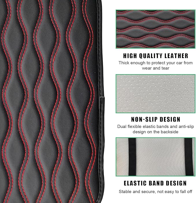 Car Center Console Pad, Waterproof Auto Armrest Seat Box Cover, PU Leather Arm Rest Protector Cushion Pad, Universal Vehicle Interior Protection Accessories for Car SUV (Black & Red)