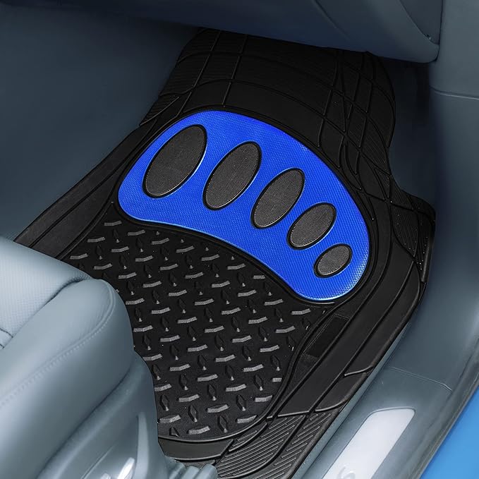 FH Group Automotive Floor Mats - Heavy-Duty Footprint Design Rubber Floor Mats for Cars, Universal Fit Full Set, Climaproof Floor Mats, Trimmable Floor Mats for Most Sedan, SUV, Truck Floor Mats Blue