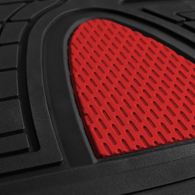 FH GROUP Car Seat Covers Premium Tall Channel Rubber Trimmable Floor Mats w. FH3001 Snake Pattern Silicone Steering Wheel Cover- Universal Fit for Trucks, SUVs, and Vans (Red/Black) F11311