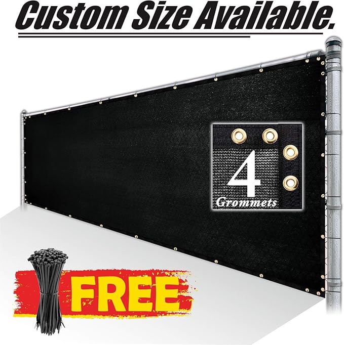 Royal Shade Custom Size 6' x 63' Black Fence Privacy Screen Windscreen Cover Netting Mesh Fabric Cloth - Cable Zip Ties Included (We Make Custom Size)