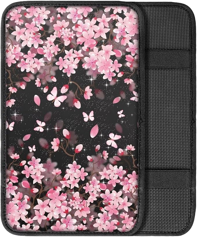 Dreaweet Car Center Console Cover Pink Cherry Blossoms Car Accessories Armrest Cover for Car Truck SUV Sedan for Women,Universal Armrest Cover for Car Center Console