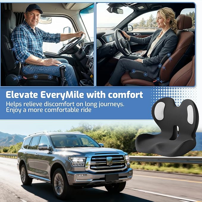 Seat Cushion,Memory Foam Chair Cushion for Office and Car,Ergonomic Coccyx Seat Cushion for Tailbone,Sciatic Nerve,Back Pressure Relief,Lumbar Support Pilow for Office,Car,Truck,Desk Chair