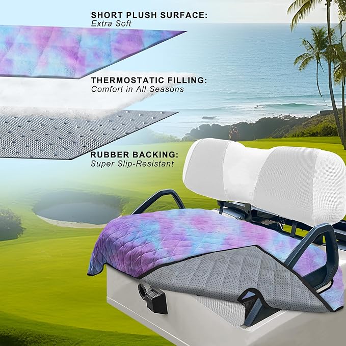 YOKYHOM Golf Cart Seat Covers for 2 & 4 Passenger Carts, Thick Short Plush with Non-Slip Backing, Ultra Soft Seat Towel Blanket, Fits EZGO, Club Car, Yamaha, 51"x30.5", Blue Purple