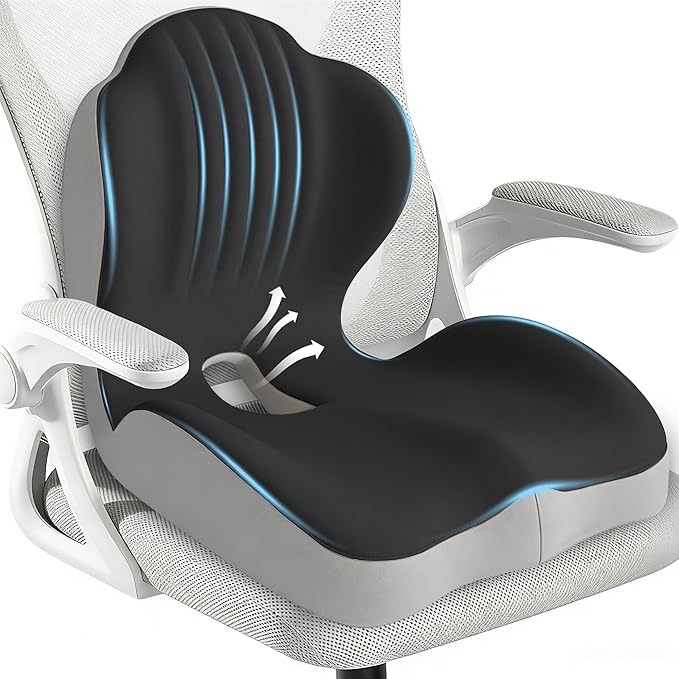 Seat Cushion for Office Chair Car, L-Shaped Ergonomic Seat Cushions,Memory Foam Orthopedic Cushion with Coccyx Hollow,Lumbar Support & Tailbone Pain Relief for Car, Truck, Home,Dark Gray & Light Gray