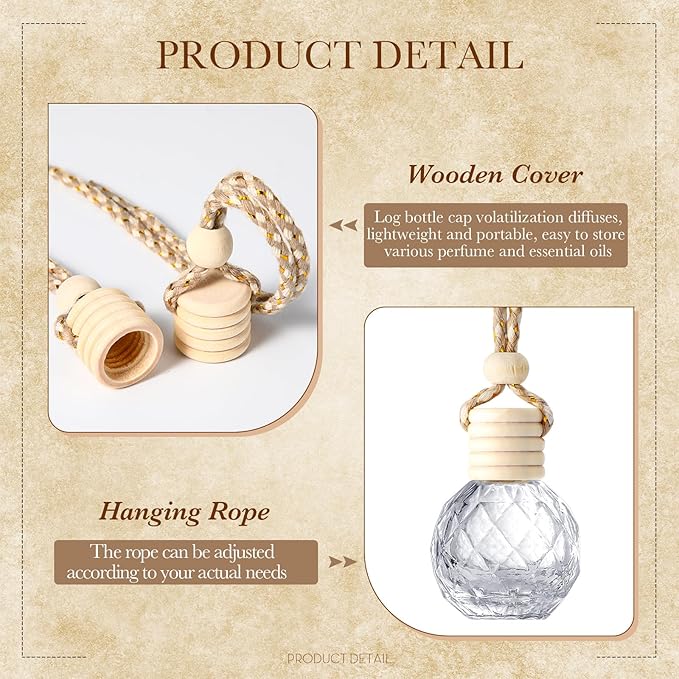 BBTO 100 Pcs Car Air Fresheners Diffuser with Wooden Cap Empty Aromatherapy Diffuser Clear Car Fragrance Holder Pendant Hanging Perfume Fresheners Bottles for Decor(Round Diamond,Clear)