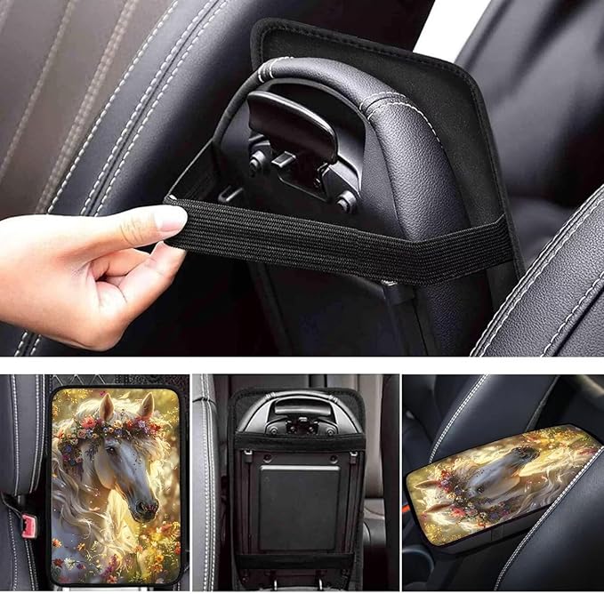 Floral Horse Armrest Pad Cover for Cars Arm Rest Cushion Pads Car Center Console Cushion Non Slip Car Accessories Car Xmas Decoration