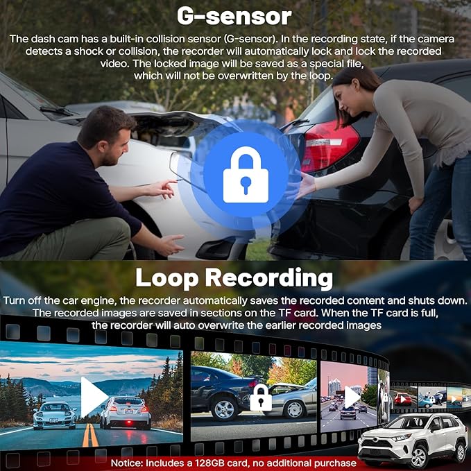Front 4K & Rear 1080P Dash Cam for Toyota RAV4 2022 2023 2024 2025 2026 LE Limited SE Adventure XLE Premium XSE (Model B) with Vent Hole, OEM Look, WiFi&APP, G-Sensor, Loop Recording, 128GB Card