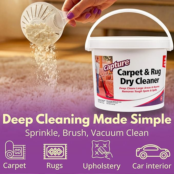 Capture Carpet & Rug Dry Cleaner w/Resealable lid - Home, Car, Dogs & Cats Pet Carpet Cleaner Solution - Strength Odor Eliminator, Stains Spot Remover, Non Liquid & No Harsh Chemical (8 Pound)