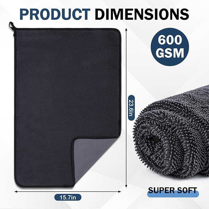 Navona 5 Pack Microfiber Car Drying Towels – Ultra Absorbent, Lint-Free Multi-Purpose Cloths for Car Wash, Bathroom Body Drying, Kitchen Cleaning & Sports Sweat Wiping