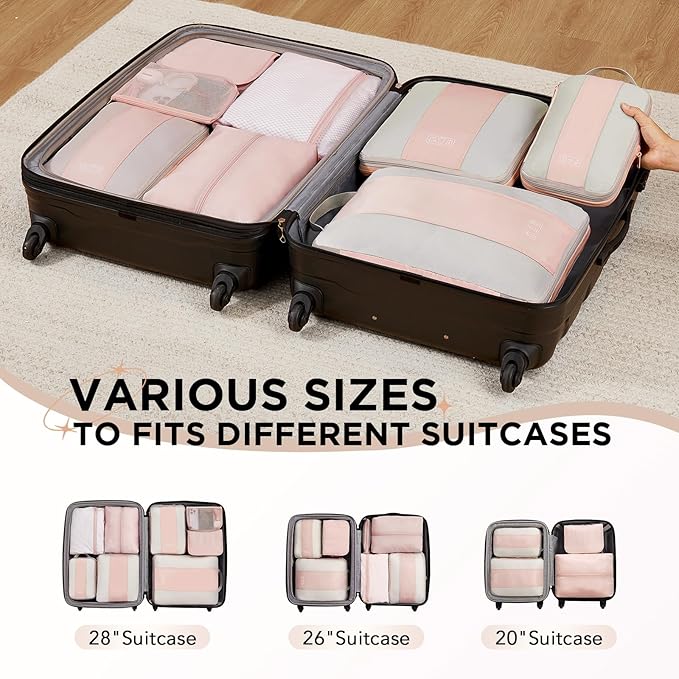 OlarHike 8 Set Compression Packing Cubes for Travel Gifts Mom Women,Luggage Clothes Organizer for Travelers,Airplane/Cruise/Car/Train Travel Essentials,Compressible Expandable Saver Space Bags(Beige)