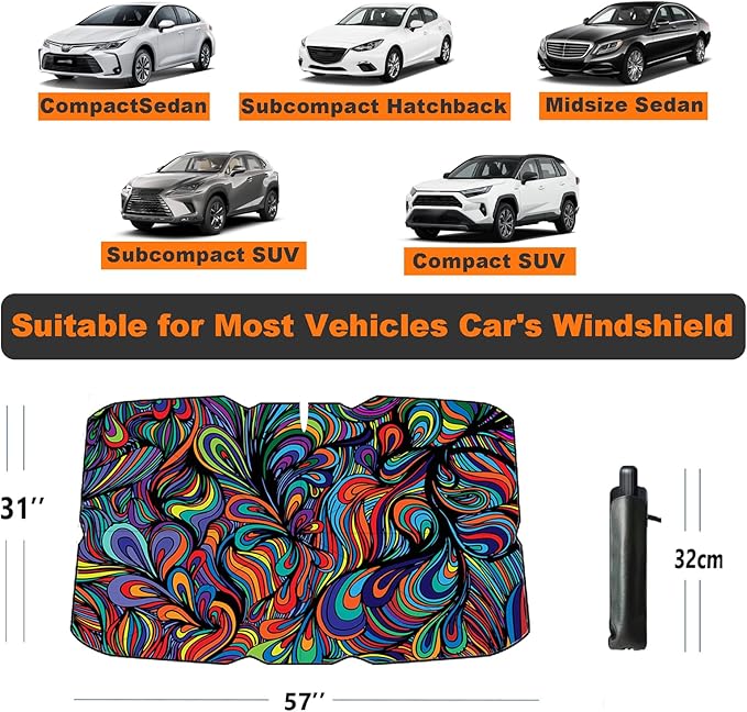 Windshield Sun Shade Umbrella for Car Foldable Umbrella Front Window Sunshade UV Block Windshield Shades for Sedan, SUV, Hatchbacks 57 * 31" (Abstract)