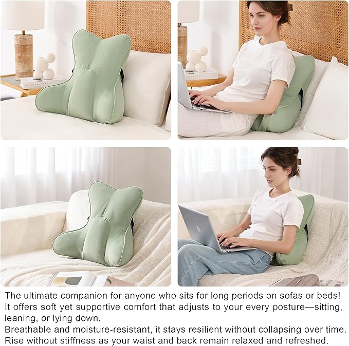 Lumbar Support Pillow (Pat. Pend) for Couch & Recliner, Ergonomic Chair Back Support for Lower Back Pain Relief, Back Support for Couch, with Adjustable Strap to Stay in Place, Celadon Green