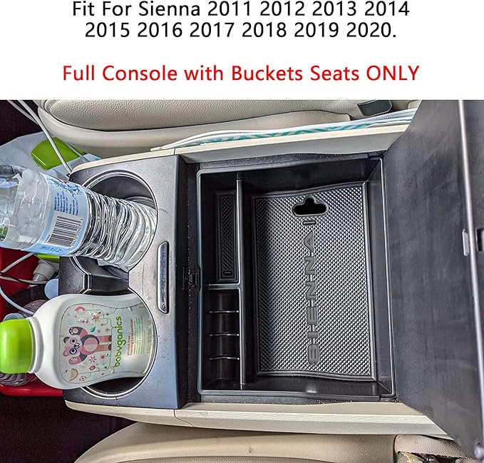 EDBETOS Center Console Organizer Tray Compatible with Sienna Accessories 2011-2015 2016 2017 2018 2019 2020 Secondary Armrest Storage Glove Box Dividers MPV ABS Black Materials (BlackSienna)
