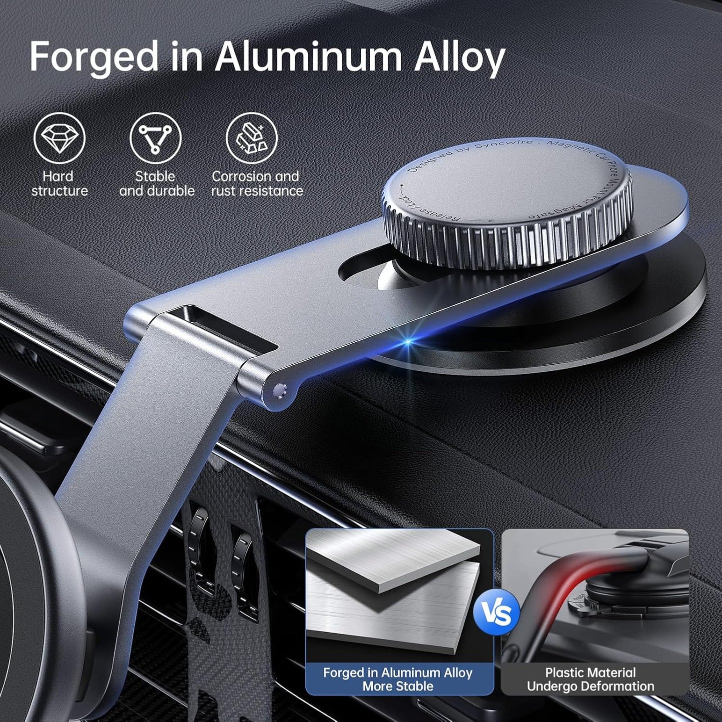 SYNCWIRE Fits MagSafe Car Mount for Universal Dashboard & Tesla Screen, Kevlar Silver Magnetic Phone Holder for Car, Super Stable Magnetic Car Phone Mount for iPhone 16 Pro Max 15 14 13 12&All Phones