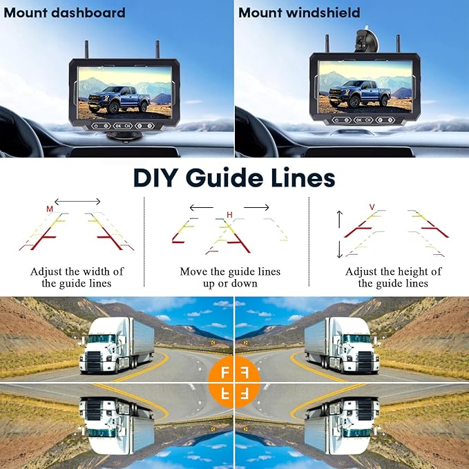 1080P HD Wireless Backup Camera: 1-Min Magnetic Easy Install No Wiring 7" Anti-Glare Monitor with Clear Night Vision - 24H Long Life Solar Scratch-Proof Rear View Camera for Truck Trailer SUV Small RV