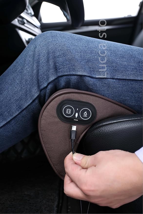 JUPENG Car Seat Leg Extender with Heat & Massage, USB Powered Multi-Level Memory Foam Under Thigh Leg Support Cushion for Driver Seat, Office Chair & Travel, Universal Comfort Pad(Brown)