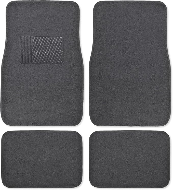Premium 4 Piece Set of Carpet Car Floor Mats with Vinyl Safety Heel Pad for Car, Truck, SUV, Coupe Sedan, Black (MT-100-BK) Pack of 1