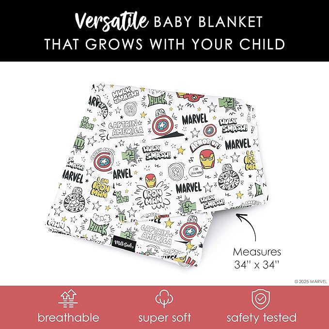 Milk Snob Marvel Infant Boy/Girl Swaddle Blanket, Soft Receiving, Security and Play, Toddler Infant Newborn Bedding, Baby Shower, Baby Registry Gift (Mighty Heroes) 34 * 34 inches