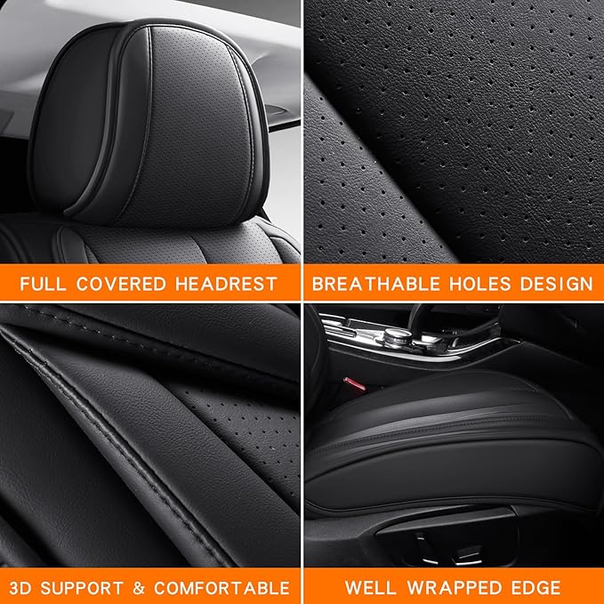 Seat Covers, Car Seat Covers Front Seats, Car Seat Cover, Car Seat Protector Waterproof, Car Seat Cushion Nappa Leather, Black Seat Covers Carseat Cover Universal Fit for Most Cars