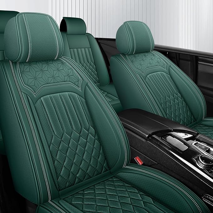 Car Seat Covers for Genesis GV70 2022-2025 2026, Full Set Nappa Leather Waterproof Breathable Anti-Slip Airbag Compatible Car Seats Protector, Car Interior Seats Cover (Green,+Pillow)