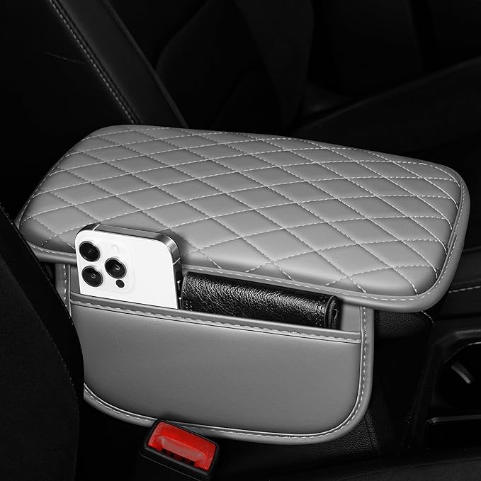 Center Console Cover for Cars Fit for Jeep Cherokee Compass Gladiator Liberty Patriot Renegade Wrangler Leather Armrest Covers with 2 Storage Bags(Grey)
