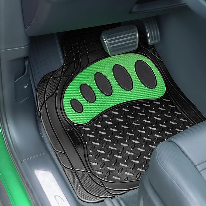 FH Group Automotive Floor Mats - Heavy-Duty Footprint Design Rubber Floor Mats for Cars, Universal Fit Full Set, ClimaProof Floor Mats, Trimmable Floor Mats For Most Sedan, SUV, Truck Floor Mats Green