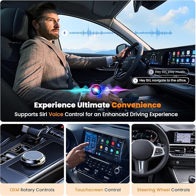 2026 Upgraded 3-in-1 Wireless CarPlay & Android Auto Adapter, Convert Wired to Wireless with USB-A/USB-C Cables, AI Box CarPlay Supports Netflix/YouTube/TF Playback for iPhone