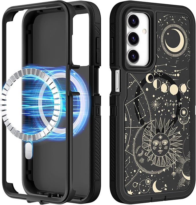 for Samsung Galaxy A15 5G Phone Case - Compatible with MagSafe Women Girls Cute Magnetic Protective Cover Girly Sun Moon Aesthetic Design Heavy Duty Shockproof for Samsung A15 5G Case 6.5"