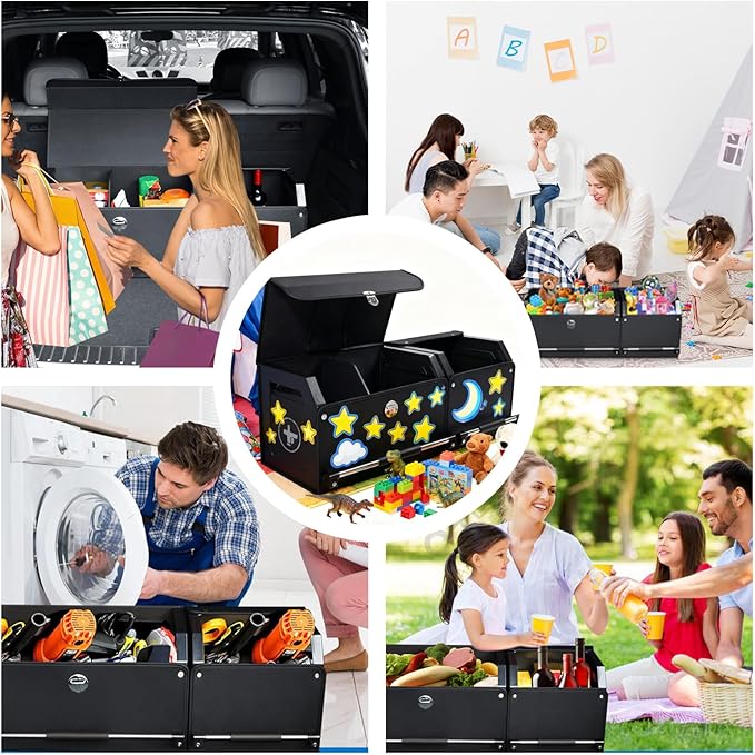 SUV Trunk Organizers and Storage, Leather Car Trunk Storage Organizer with Lid & Push-pull Handle, Combination of SUV Cargo Organizer, Waterproof Car Storage Box for Sedan Van Minivans