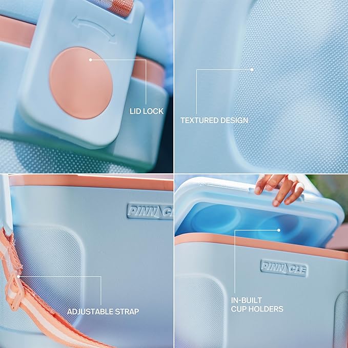 Pinnacle 8.5Qt Mini Cooler – 14 x 7.6 x 10.6In Ice Box with Smart Divider, Locking Lid, Adjustable Shoulder Strap – Insulated Picnic Basket Beach Cooler Bag – 36- Hour Ice Retention – Stylish Colors