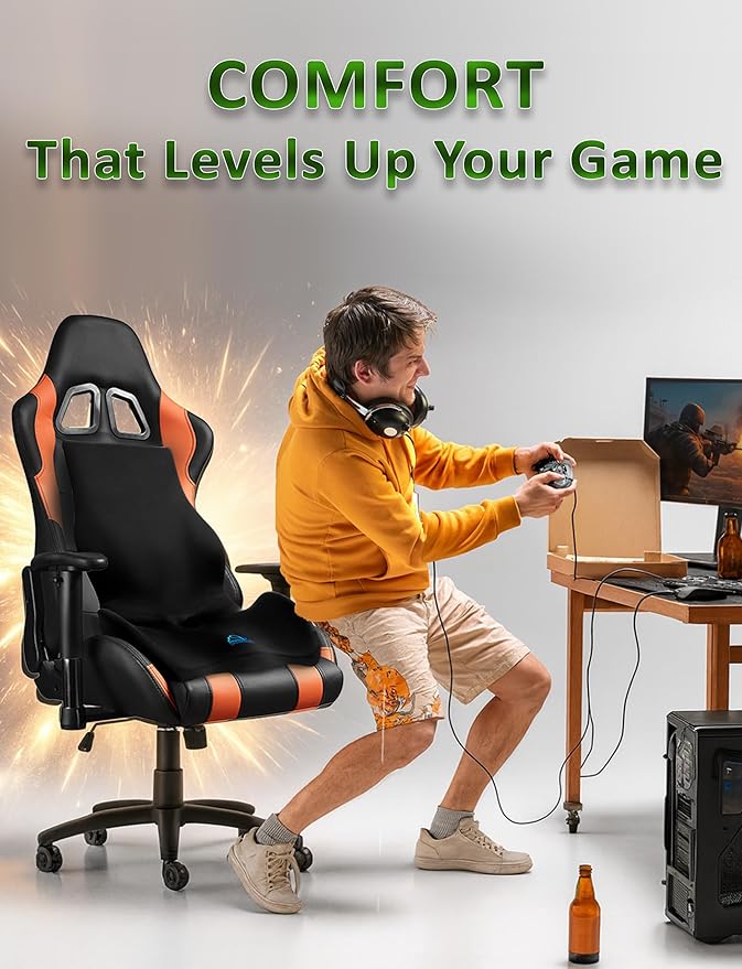 Ergonomic Memory Foam Seat Cushion for Office Chair, Car Seat, Dining, Gaming Chair & Wheelchair, Full Back & Lumbar Support Pillow One Piece, Back Pain Relief, Coccyx, Tailbone & Sciatica Pain Relief