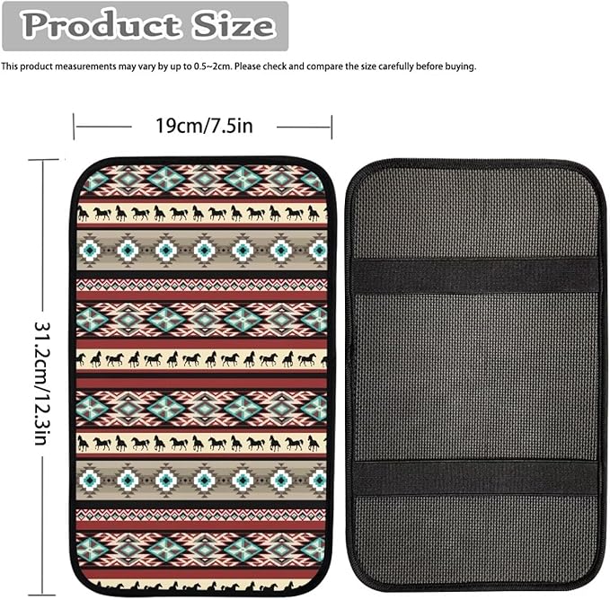 JoyLamoria Aztec Southwestern Horse Car Center Console Armrest Cover Non Slip Auto Arm Rest Cushion Pads Armrest Protector for Women