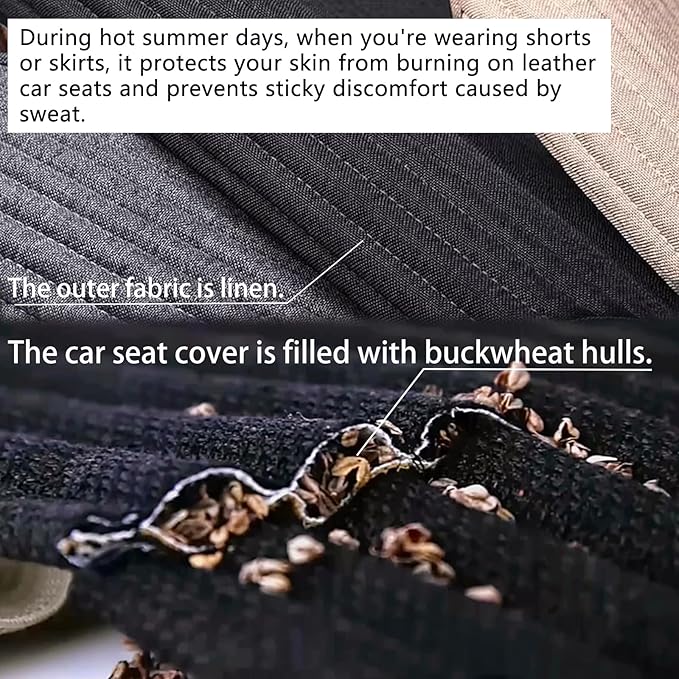 Suninbox Car Seat Covers Buckwheat Hull Universal Car Seat Covers,Bottom Seat Covers for Cars,Truck Seat Covers,Car Seat Cushion Protector Mats Pad,Gray Front Seat