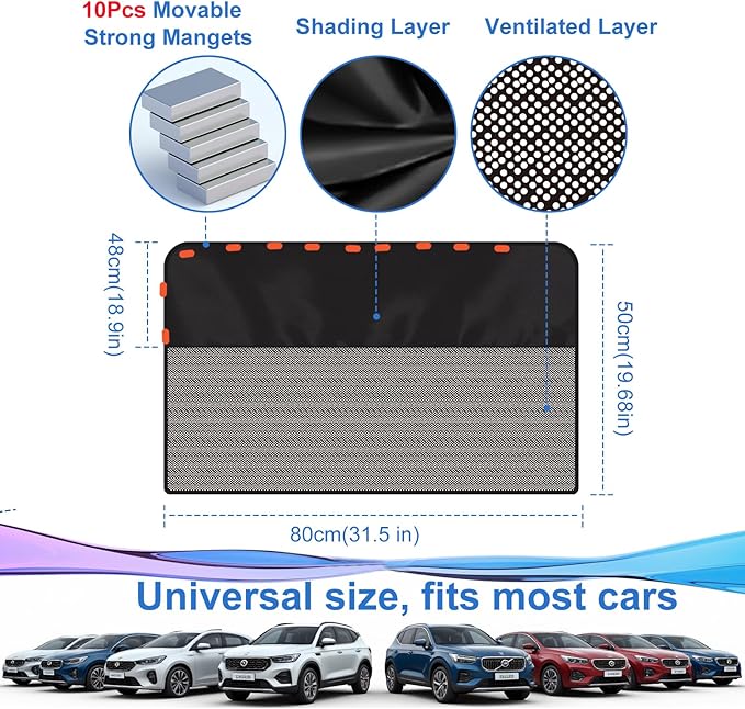 Rear Window Sun Shade, 2 PCS Magnetic Double Layer Car Side Window Sun Shades for Baby, Half Blackout & Half See-Through Back Window Covers for Sun & Privacy Protection,Car Window Accessories