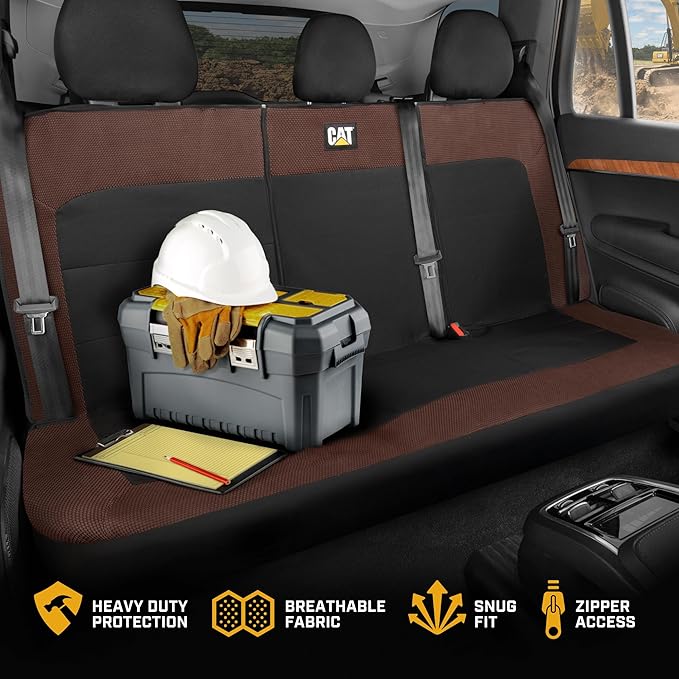 Cat MeshFlex Brown & Black Rear Seat Cover for Car – Durable Canvas & Mesh Design 60/40 Split Bench Protector for Cars, Trucks & SUVs – Back Seat Cover for Rear Bench – Interior Car Accessory