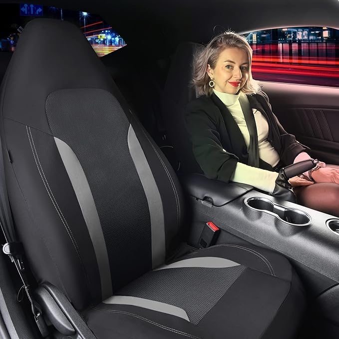 CAR PASS Bucket Gray Car Seat Cover Front Seats, 3D Air Mesh-100% Breathable Sporty Fabric High Back Airbag Compatible, Universal Fit Automotive SUV Truck Sedan Vans, Two Front 2 Piece Black Gray