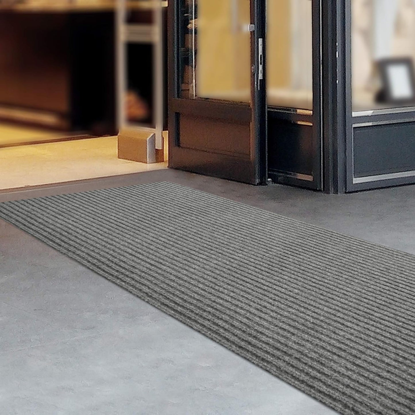 iCustomRug Spartan Weather Warrior Duty Indoor/Outdoor Utility Ribbed in 3ft,4ft,6ft Widths 70 Custom Sizes with Natural Non-Slip Rubber Backing 4'X76' in Grey