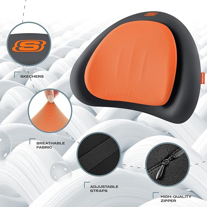 Skechers Lumbar Pillow Premium Memory Foam, Double-Layer-Office Chair Cushion for Tailbone Pain Relief,Butt Pillow for Office Chair,Car seat Cushion,Long Sitting Office Workers,and Car Drivers,Orange