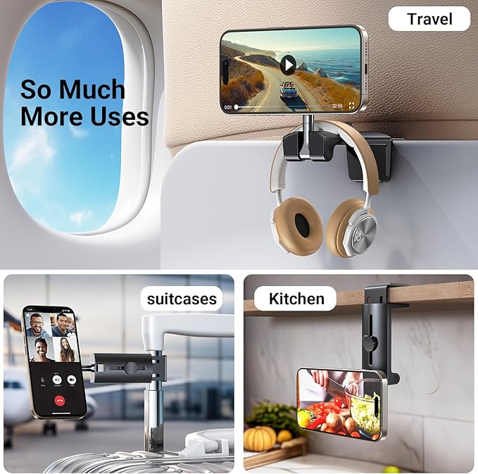 Coolpow for Magsafe Airplane Phone Holder Mount【Strong Magnet】Airplane Travel Essentials Plane Phone Holder Long Flight Essentials,Universal Cell Phone Stand Desk Mounts for iPhone 16 15 Pro Max 14 13
