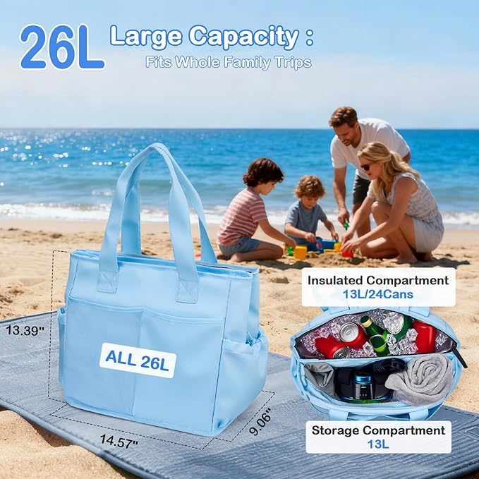 Odoland Soft Cooler Bag - Leakproof & Insulated, 2-in-1 Collapsible Design, Dry/Wet Separation, Large Soft Sided Cooler with Multi-Pocket Design for Beach, Picnic, Camping, Day Trip, Family Size