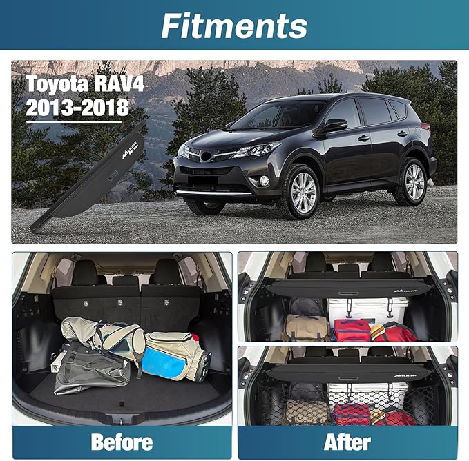 Nilight Trunk Cargo Cover for Toyota RAV4 Accessories 2013 2014 2015 2016 2017 2018, Retractable Security Shade Rear Cargo Cover, with Trunk Storage Net, 1-Pack
