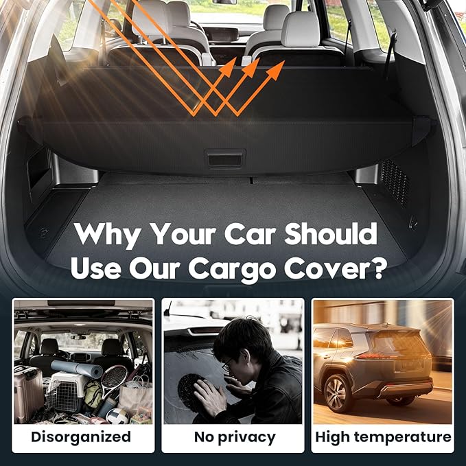 Powerty Retractable Cargo Cover for 2020-2025 Kia Telluride - Canvas Texture Trunk Cover Privacy Screen Rear Security Shade for Telluride Accessories