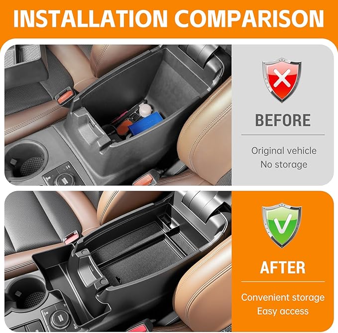 Center Console Organizer Compatible with 2021-2025 Ford Bronco Sport/2020-2025 Ford Escape Hanging Armrest Box Arm Rest Storage Tray for Bronco Sport/Escape Accessories(Hanging+Armrest Tray)